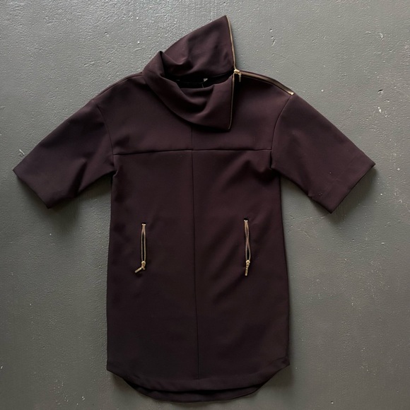 ZARA Exposed Gold Metal Zippers High Collar Boxy Silhouette Mini Dress - Picture 13 of 13